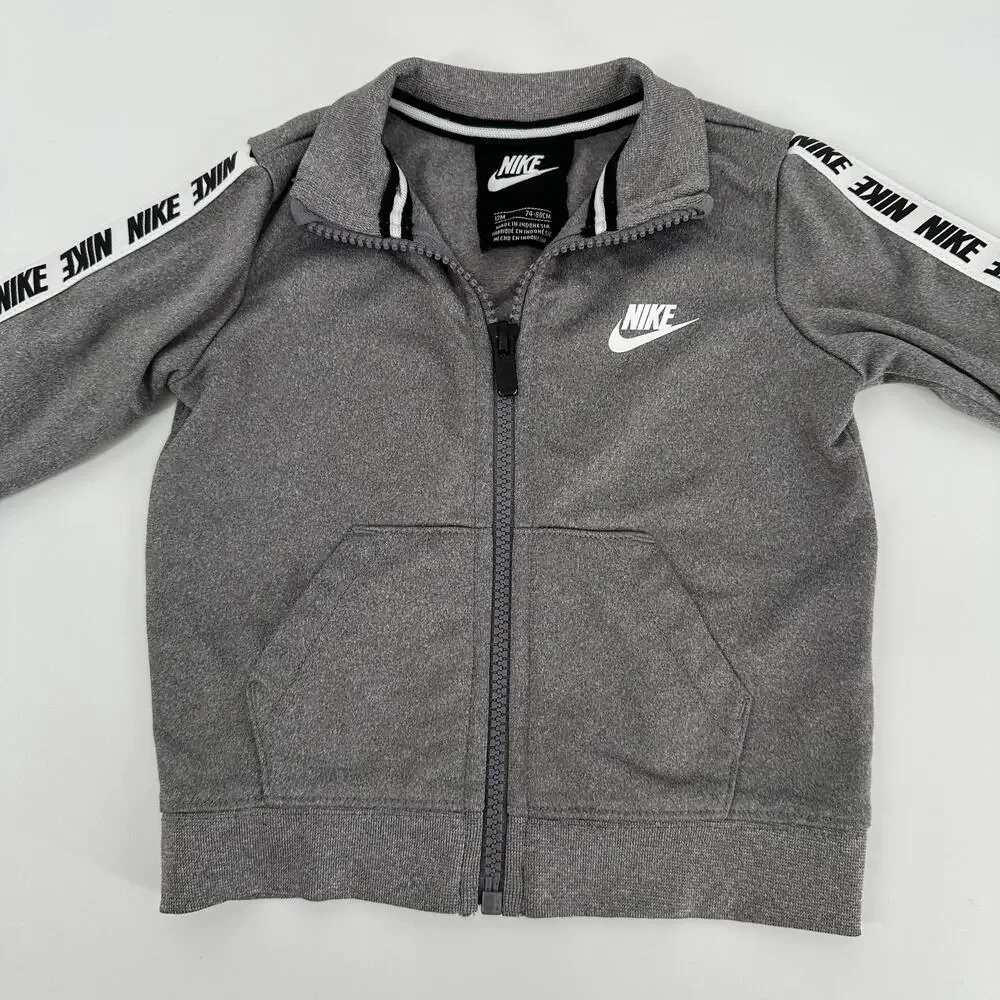 Nike Baby Grey Track Jacket Logo Stripe Pockets Infant Boys 12 Months